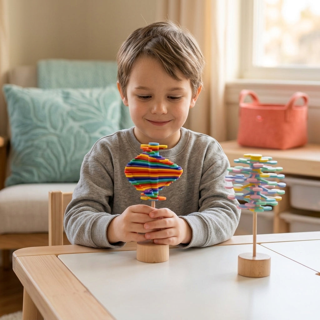 Varinha espiral em madeira brinquedo fidget giratório