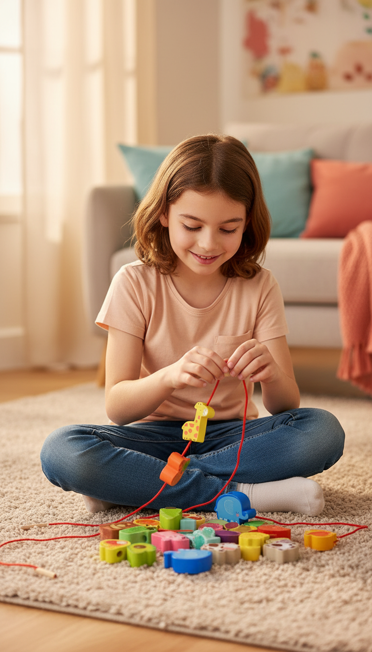 Contas de Madeira Montessori Animais e Frutas - Coordenação Motora