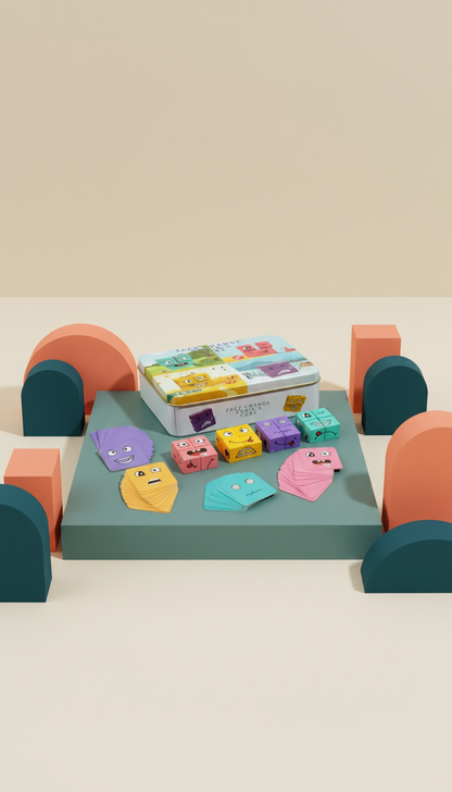 Cubo de Emoções Montessori - Jogo Sensorial de Expressões Faciais