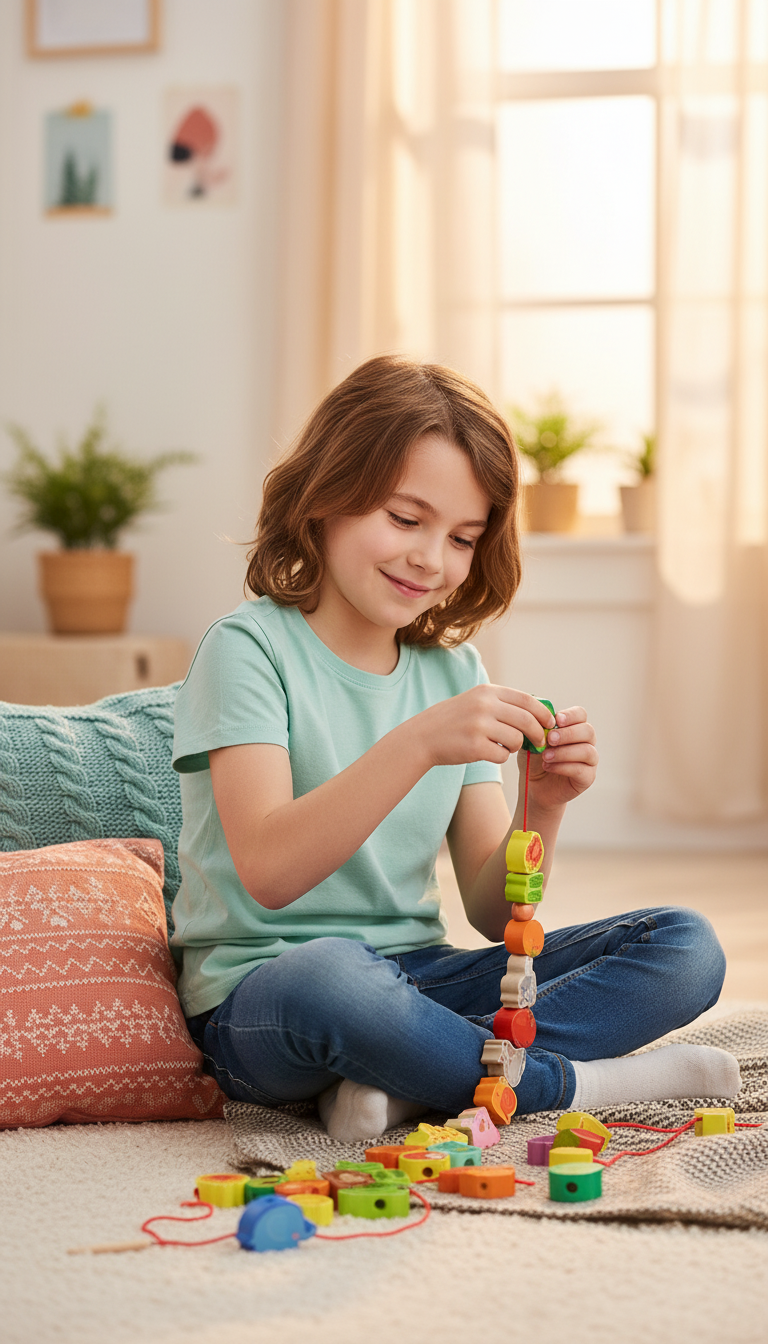 Contas de Madeira Montessori Animais e Frutas - Coordenação Motora