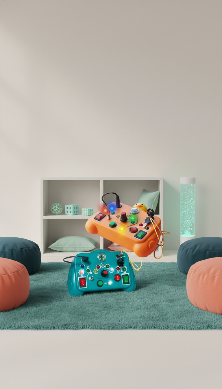 Busy Board Montessori LED - Painel Sensorial Bilíngue Infantil