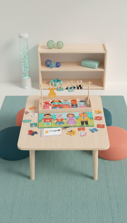 Jogo de Vestir Roupas Montessori - Autonomia e Habilidades Diárias