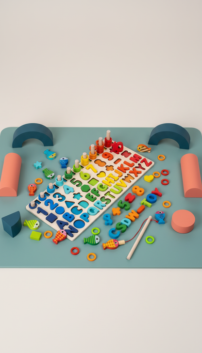 Quebra-Cabeça Montessori 7 em 1 Magnético Alfabeto Aprenda Inglês