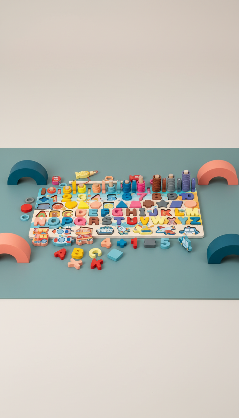 Quebra-Cabeça Montessori 7 em 1 Magnético Alfabeto Aprenda Inglês