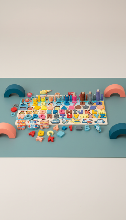 Quebra-Cabeça Montessori 7 em 1 Magnético Alfabeto Aprenda Inglês