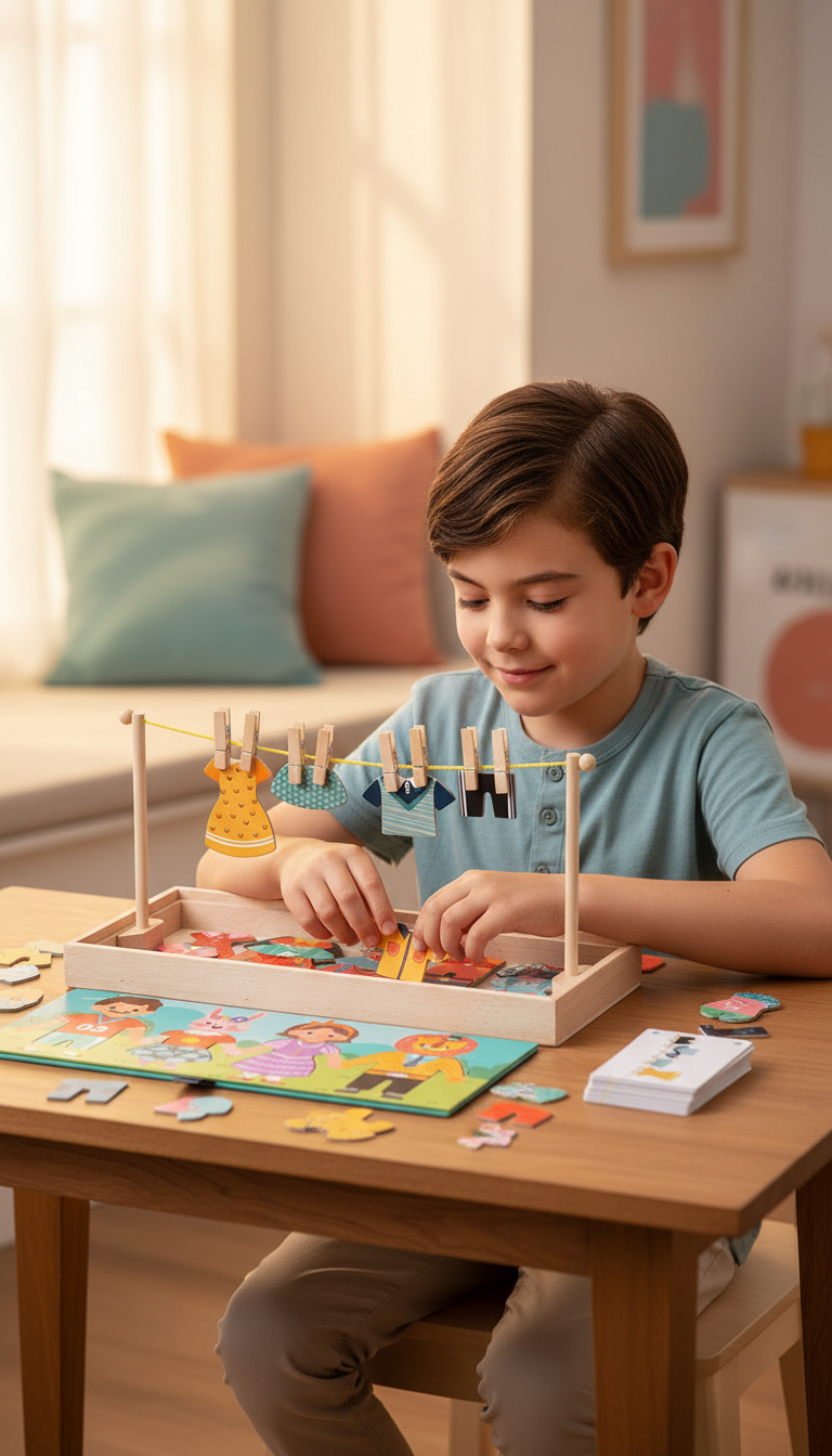 Jogo de Vestir Roupas Montessori - Autonomia e Habilidades Diárias