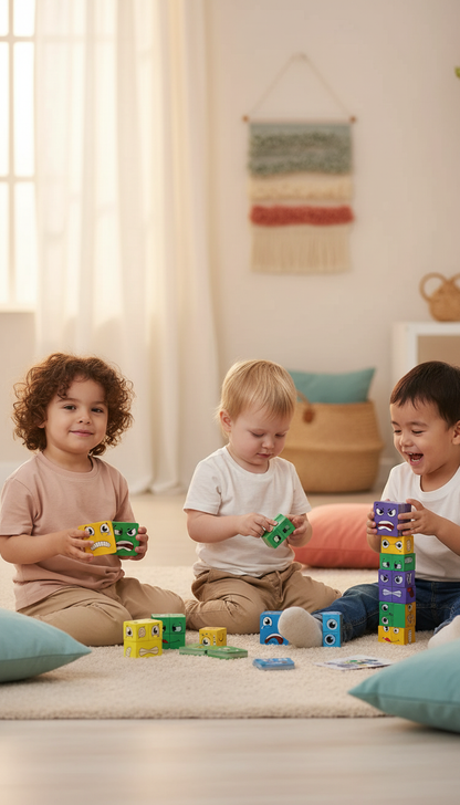 Cubo de Emoções Montessori - Jogo Sensorial de Expressões Faciais