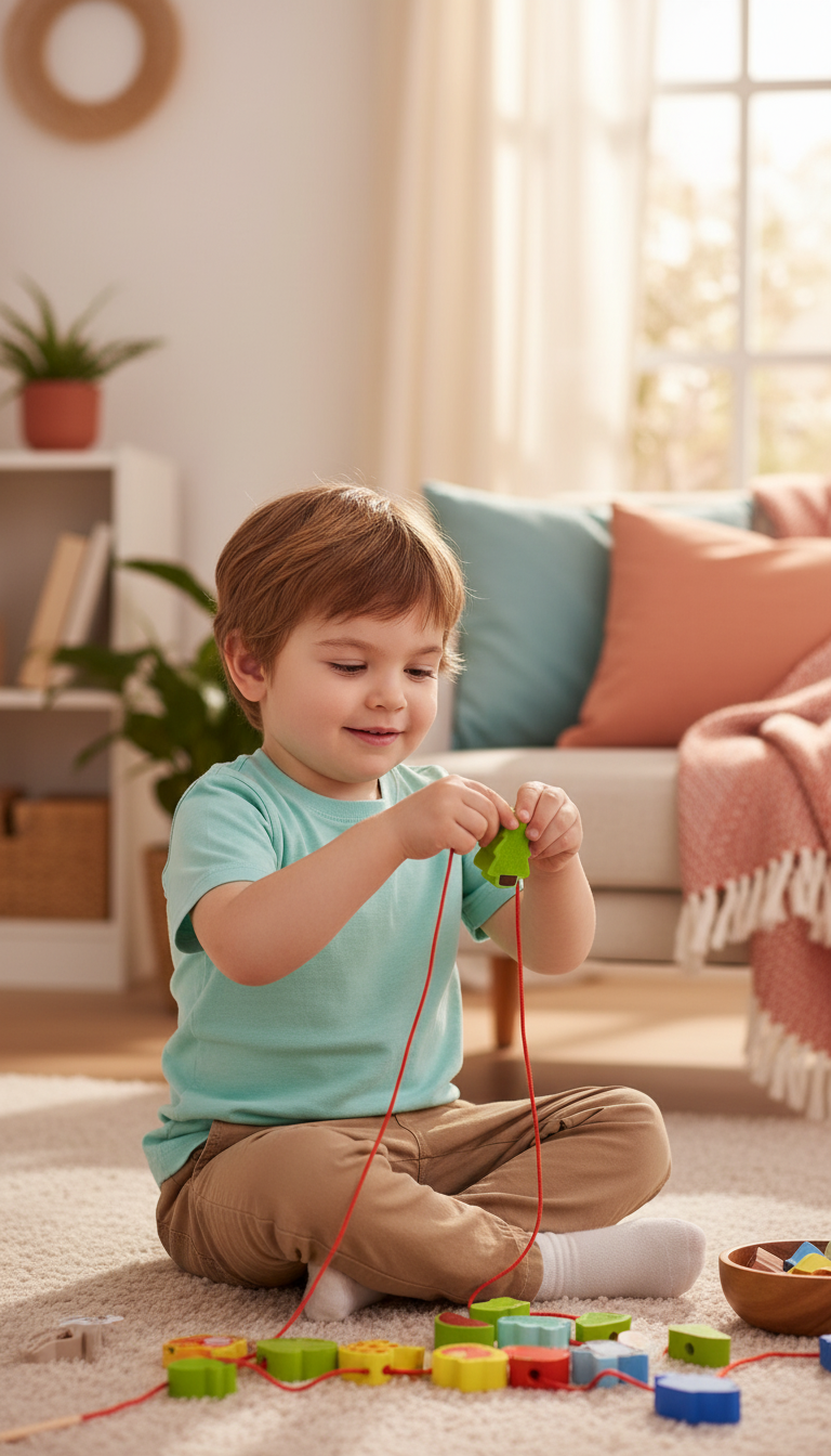Contas de Madeira Montessori Animais e Frutas - Coordenação Motora