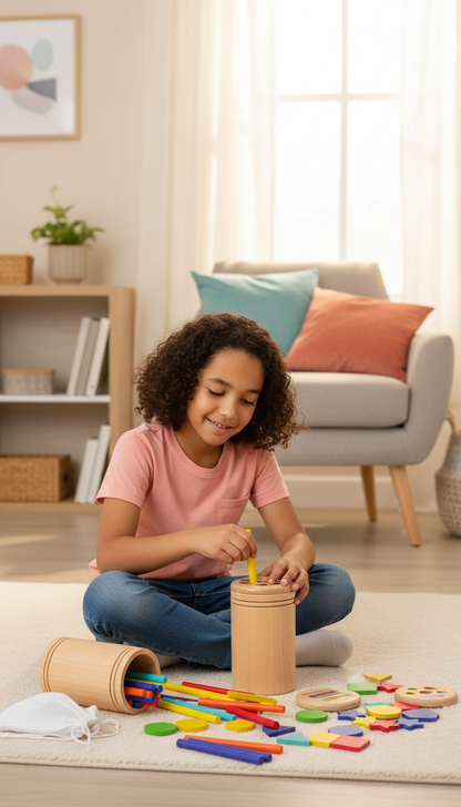 Brinquedo Montessori Classificação Cores Madeira Equilíbrio