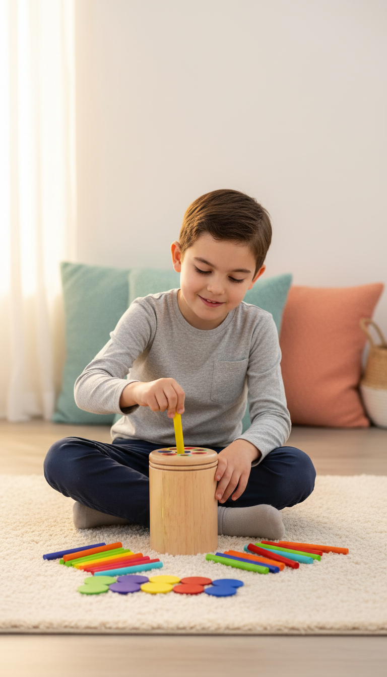 Brinquedo Montessori Classificação Cores Madeira Desenvolvimento Motor