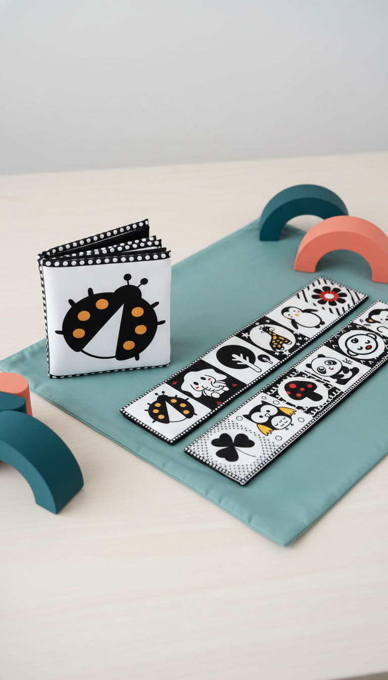 Livro Sensorial Preto e Branco para Bebê 0-12 Meses Montessori