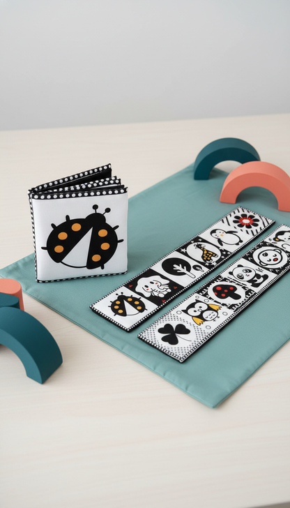 Livro Sensorial Preto e Branco para Bebê 0-12 Meses Montessori