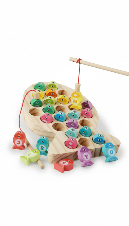 Jogo Pesca Magnético Madeira Alfabeto Números Aprenda Inglês
