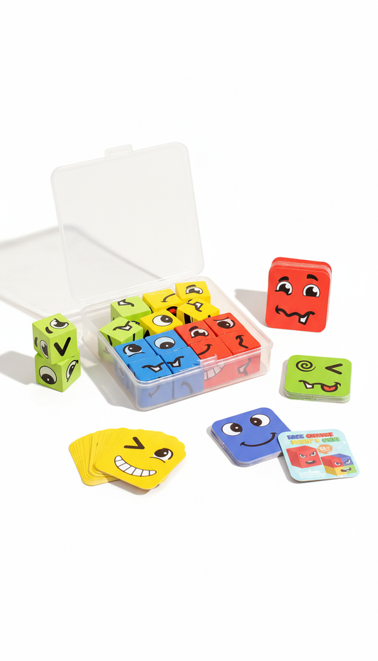 Cubo de Emoções Montessori - Jogo Sensorial de Expressões Faciais