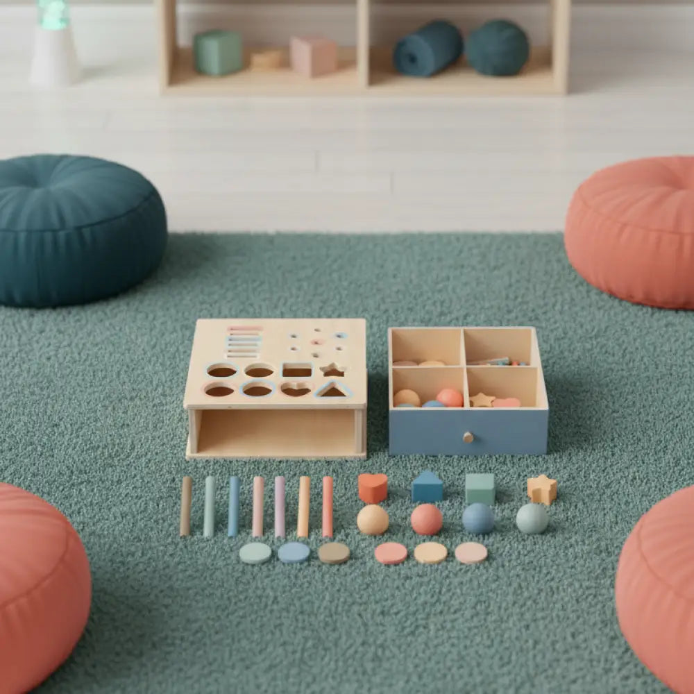 Caixa de Permanência de Objeto Montessori em Madeira - Motor Fino e Causa-Efeito - F - Brinquedos Educativos Montessori