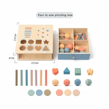 Caixa de Permanência de Objeto Montessori em Madeira - Motor Fino e Causa-Efeito - Brinquedos Educativos Montessori
