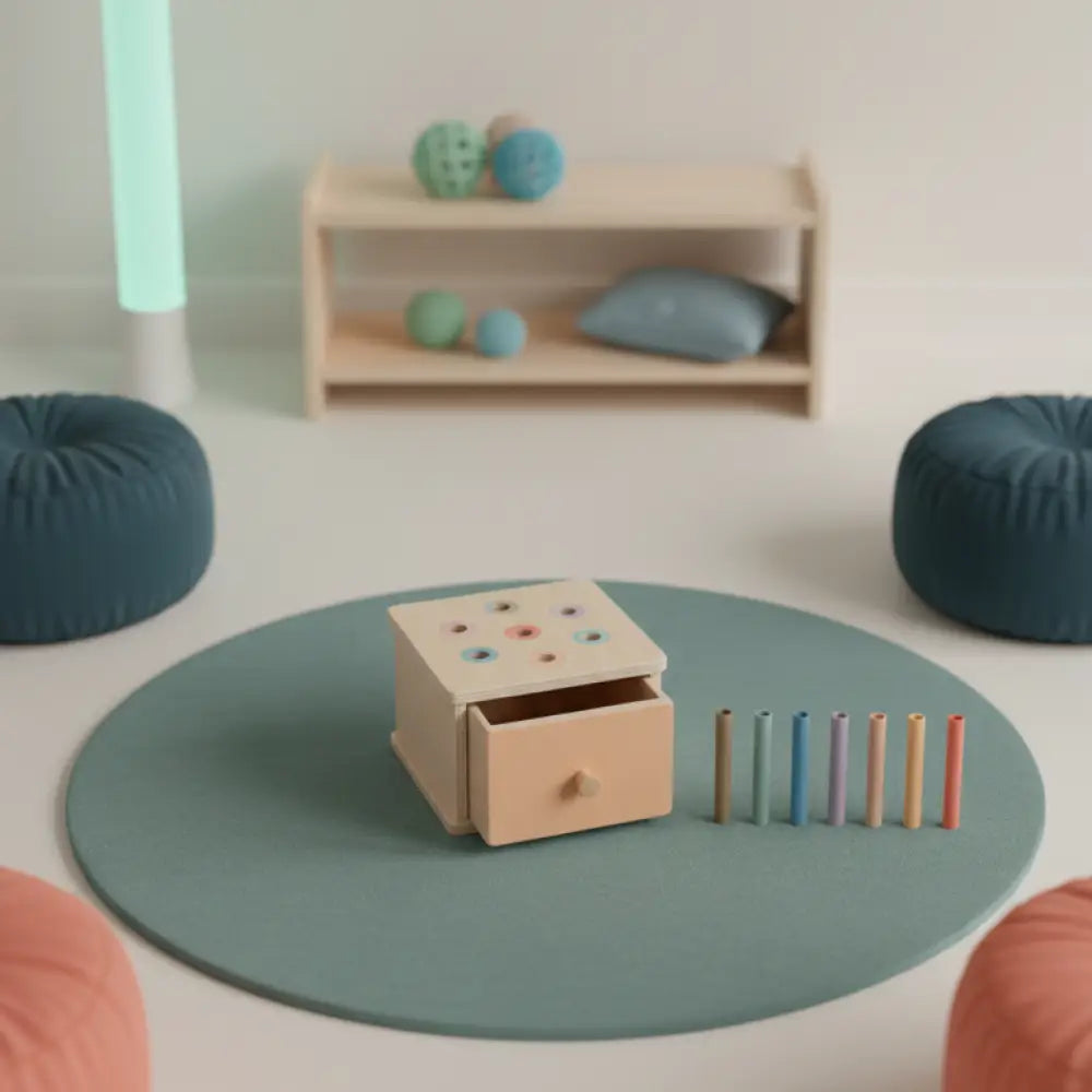 Caixa de Permanência de Objeto Montessori em Madeira - Motor Fino e Causa-Efeito - A - Brinquedos Educativos Montessori