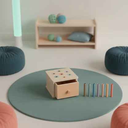Caixa de Permanência de Objeto Montessori em Madeira - Motor Fino e Causa-Efeito - A - Brinquedos Educativos Montessori