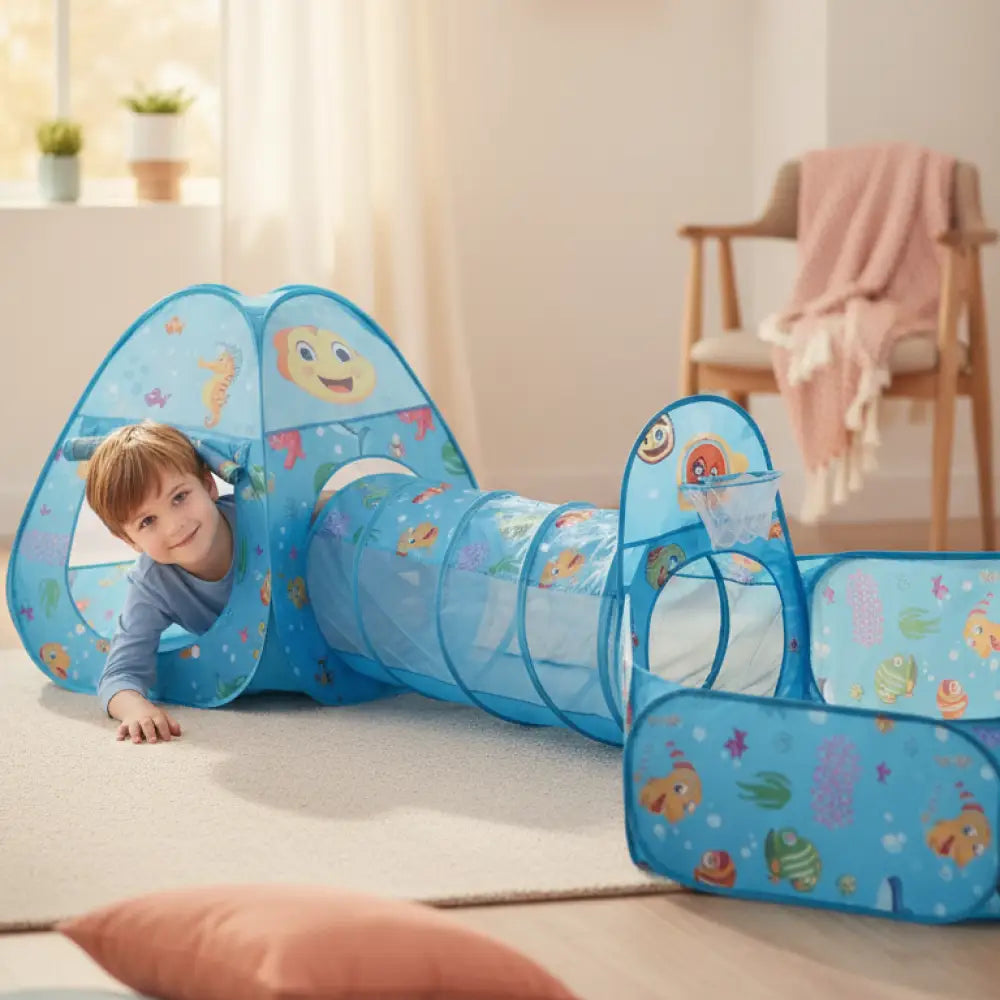 Conjunto 3em1 Tenda + Piscina de Bolinhas + Túnil - Estímulo Sensorial e Motor