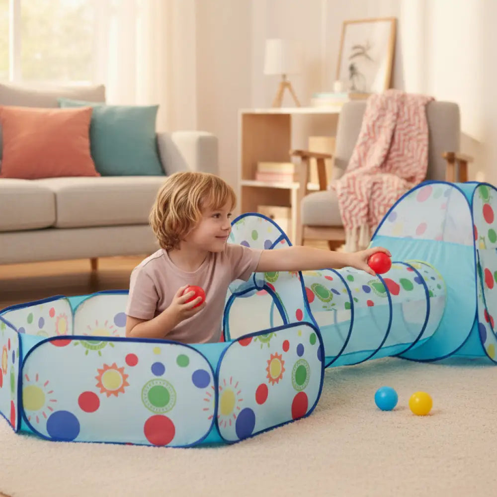 Conjunto 3em1 Tenda + Piscina de Bolinhas + Túnil - Estímulo Sensorial e Motor
