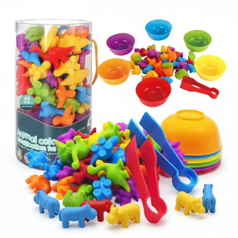 Jogo de Classificacao Montessori com Potes e Animais Incluo