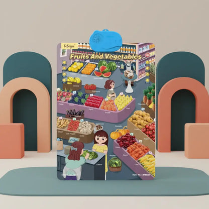 Pôster Educativo Interativo com Sons e Músicas - Alfabeto e Inglês 2-6 Anos - frutas e vegetais - Materiais Educativos