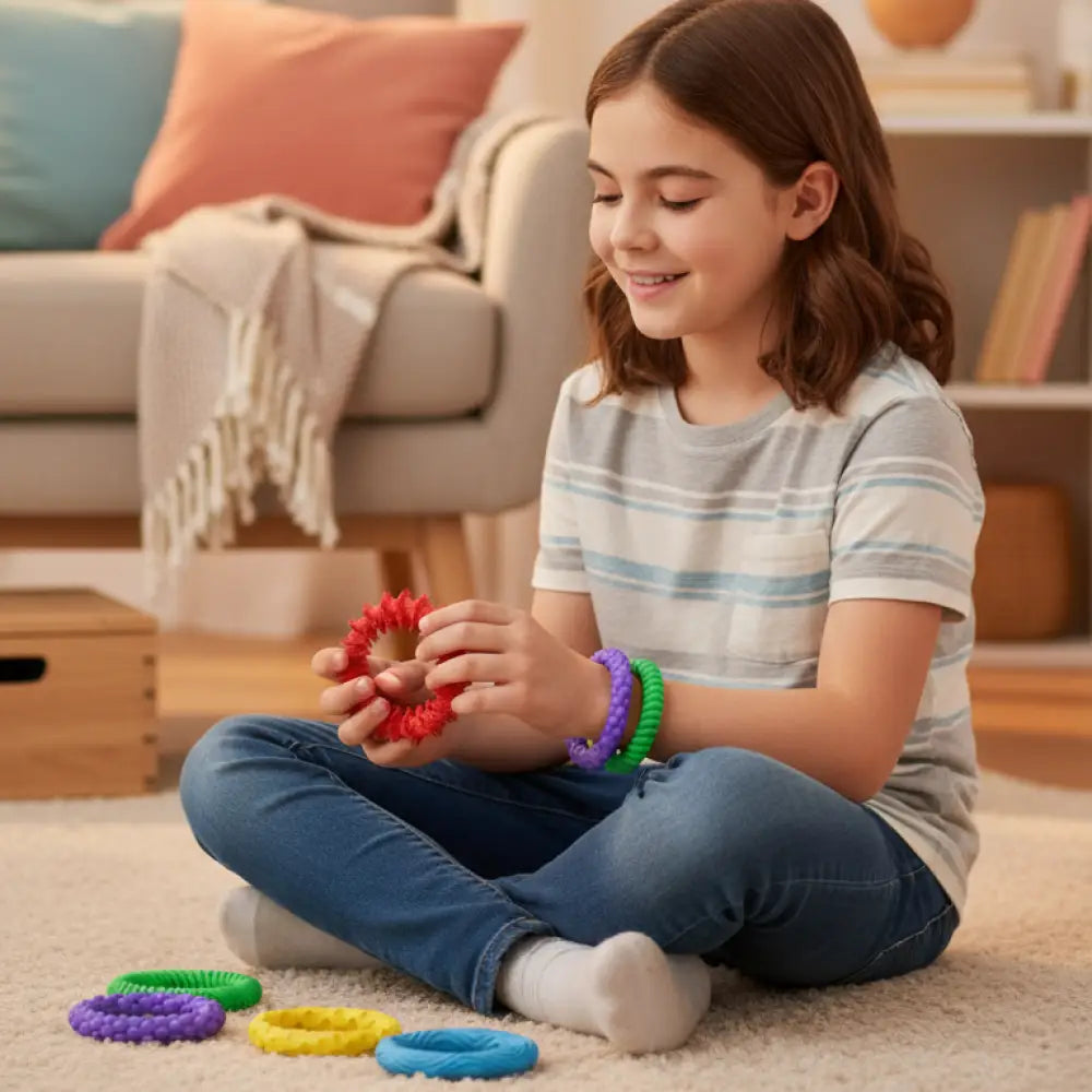 Kit 5 Pulseiras Sensoriais Fidget de Silicone - Estímulo Tátil