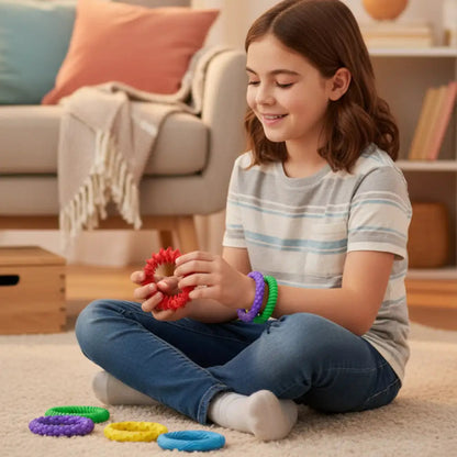 Kit 5 Pulseiras Sensoriais Fidget de Silicone - Estímulo Tátil