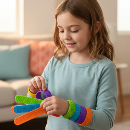 Pulseiras Fidget Sensoriais Silicone BPA Free - Kit 6 Texturas Estímulo Tátil 180g