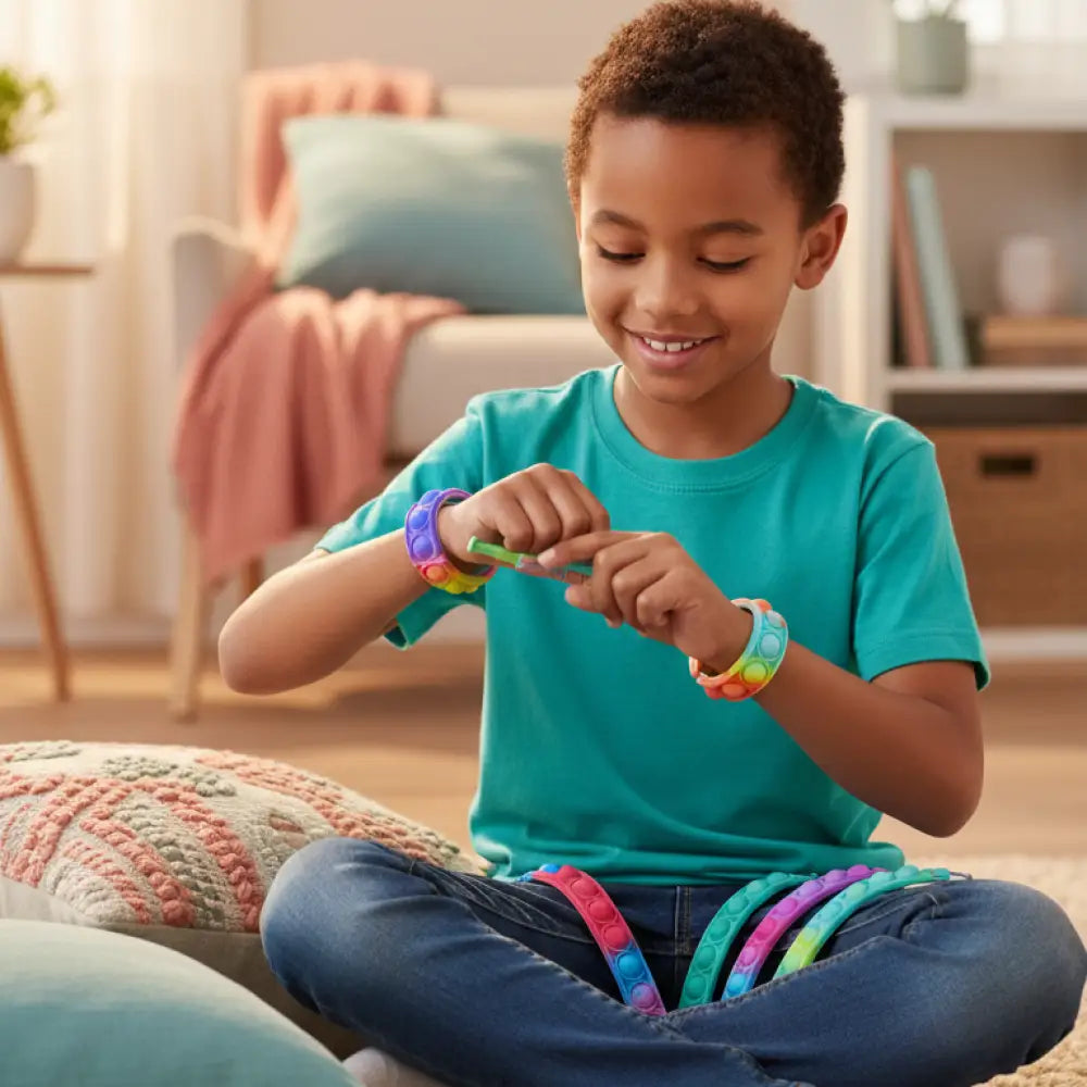 Pulseiras Pop It Fidget Silicone BPA Free - Kit 12un Bolhas Reutilizáveis 104g 3+ Anos - 12 peças - Brinquedos e Jogos